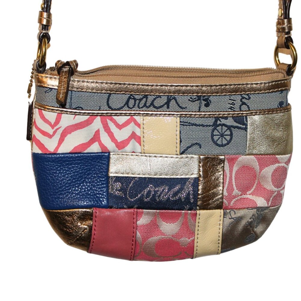 Coach Gold and Multicolor Patchwork Crossbody Bag, Vintage Purse